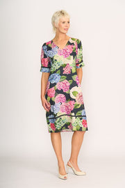 Foil Trim Time Hydrangea Linen Dress TP14557