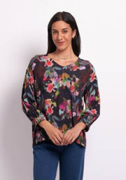 Foil Floral Burst Gathered Scoop Hem Top TP10656