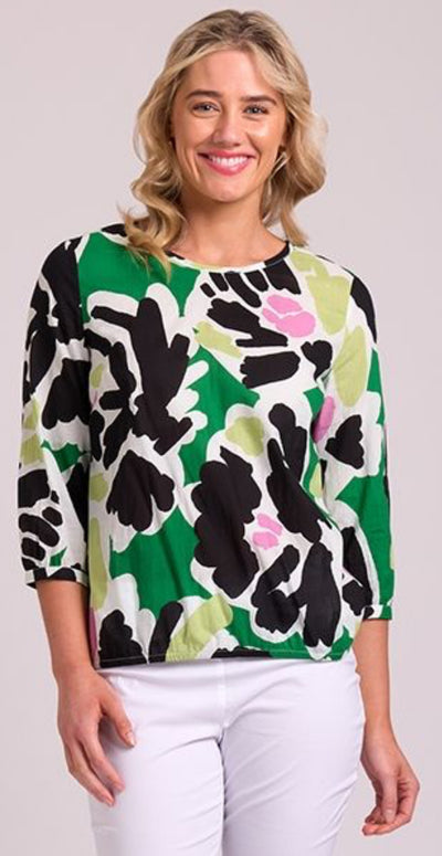 Foil Green Blooms Elastic Hem Top TP13779