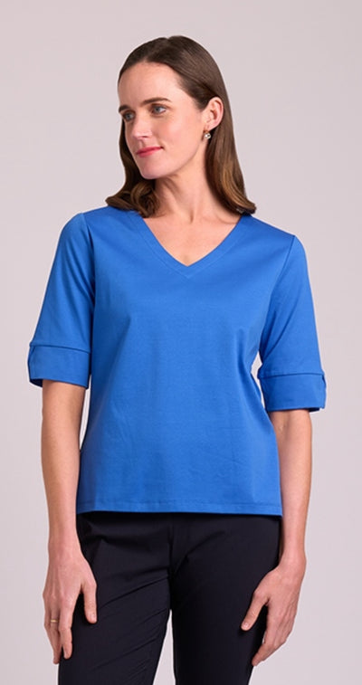 Esplanade Mercerised Cotton V Neck Elbow Sleeve Tee TP14166