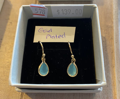 Some French 18k Gold Plated Blue Teardrop Hoop Earrings 578