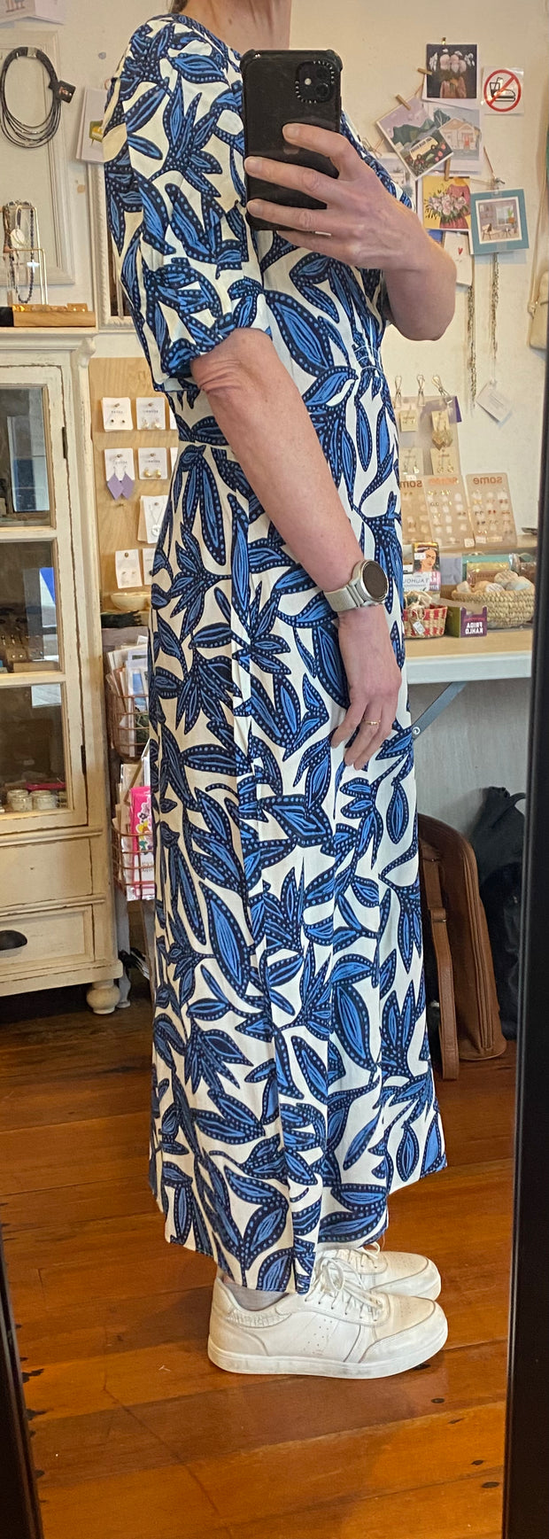 Foil Botany Gathered Sleeve Dress TP14472