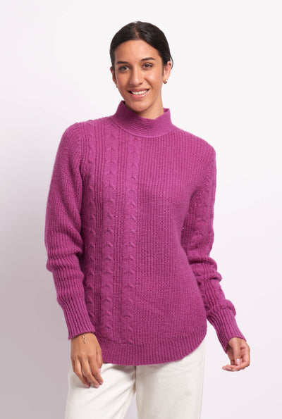 Foil Cable Knit Scoop Hem Jumper in Purple TP14378