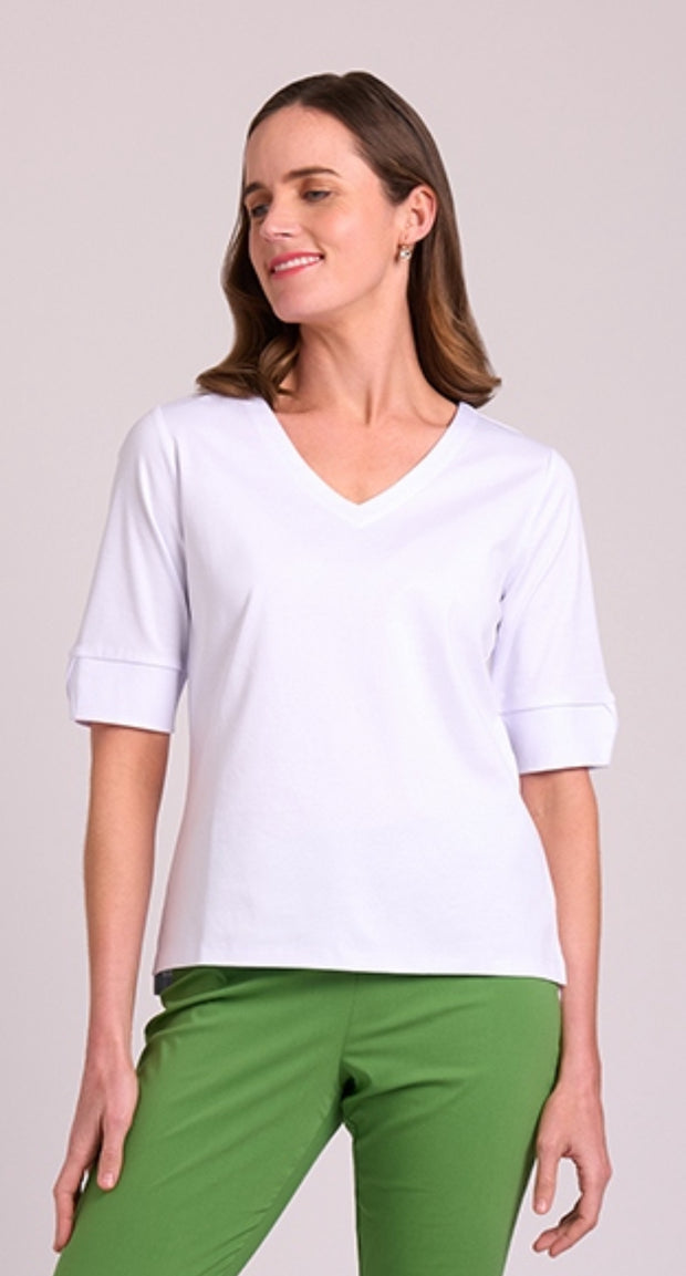 Esplanade Mercerised Cotton V Neck Elbow Sleeve Tee TP14166