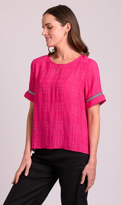 OH Three Pink Check Rib Trim Top TP12923