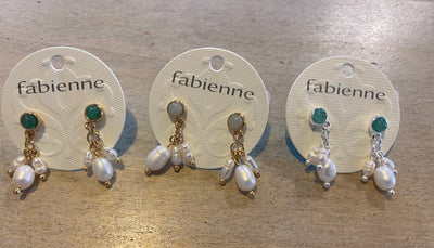 Fabienne Semi Precious Stone Tri Pearl Drop Earrings 2416