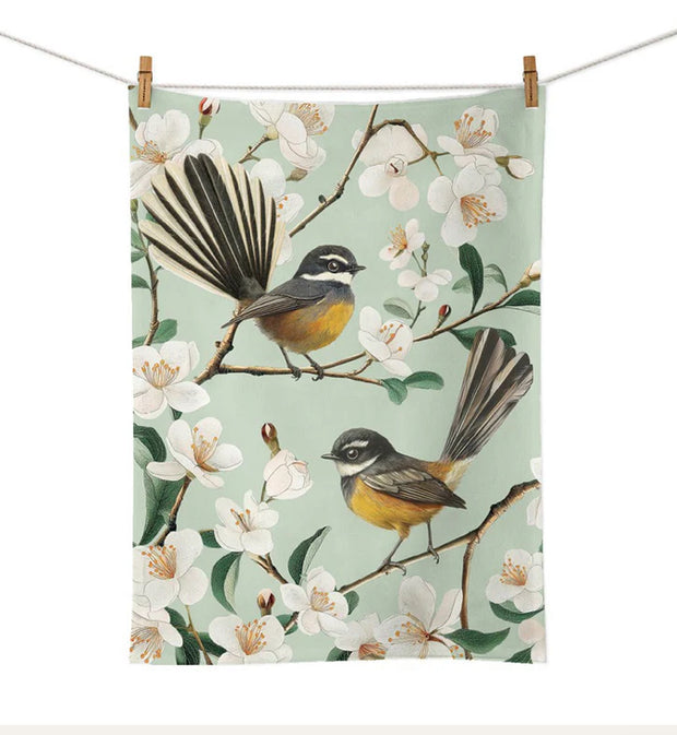 100% NZ Chatty Fantails Piwakawaka Tea Towel 113