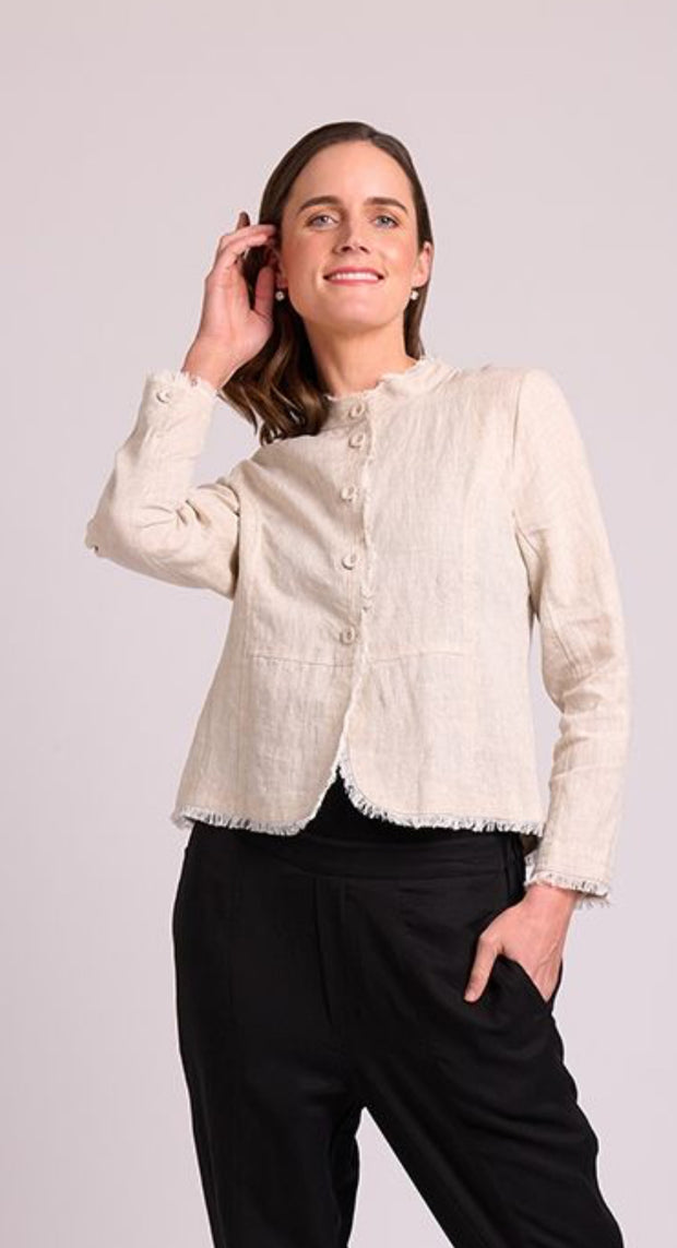 Foil Fringe Festival Linen Jacket in Stone TP14030