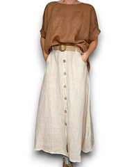 Helga May Midi Length Linen Skirt with Raffia Belt