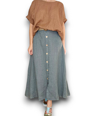 Helga May Midi Length Linen Skirt with Raffia Belt