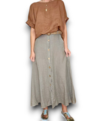 Helga May Midi Length Linen Skirt with Raffia Belt