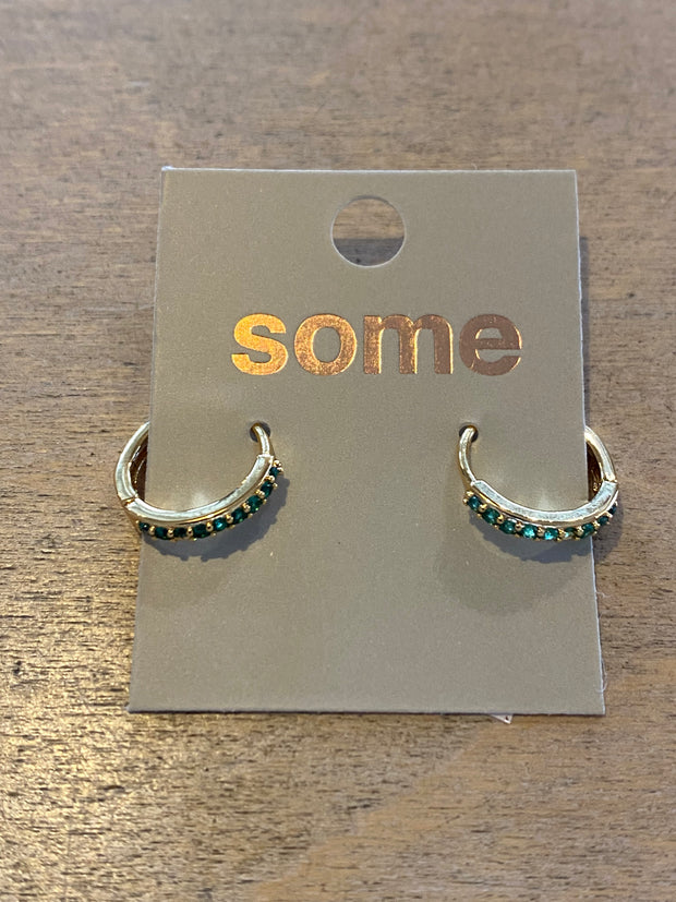 Some Gold Coloured Huggie Earrings Green Crystals 298 298
