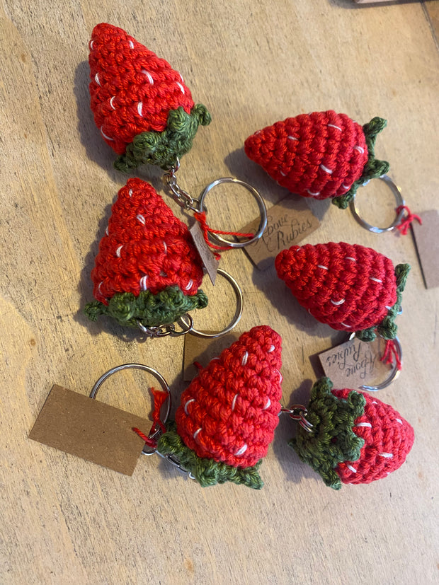 Above Rubies Crochet Strawberry Keyring