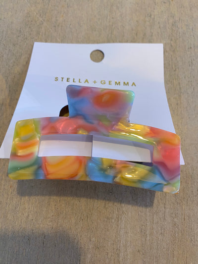 Stella and Gemma Hair Claw Oblong Pastel Rainbow 7804