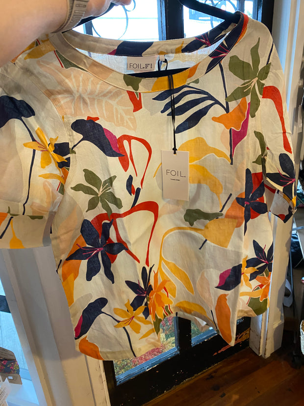 Foil Abstract Floral Pleat Back Top TP14551