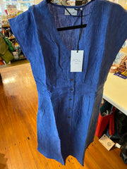 Foil Button Front Dress in Denim Linen TP13787
