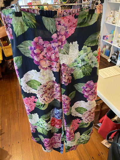 Foil Linen Wide Leg Cropped Hydrangea Pants TP14104
