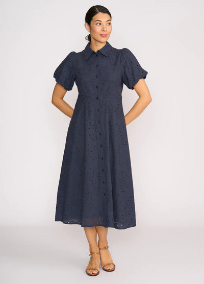 Foil Cut Above Dress in Palm True Navy TP14647