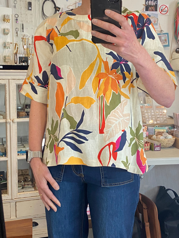 Foil Abstract Floral Pleat Back Top TP14551