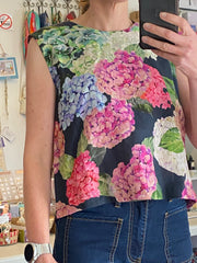Foil Hydrangea Floral Sleeveless Pleat Back Top TP14102