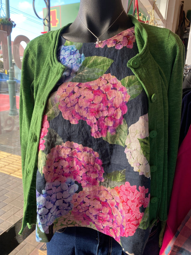 Foil Hydrangea Floral Sleeveless Pleat Back Top TP14102