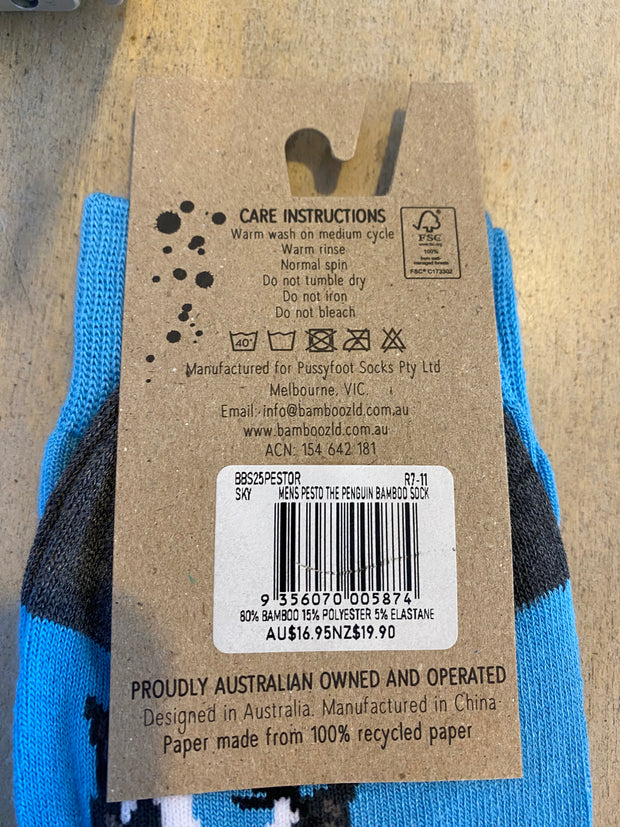 Bamboozld Pesto the Penguin Men's Bamboo Sock in Sky
