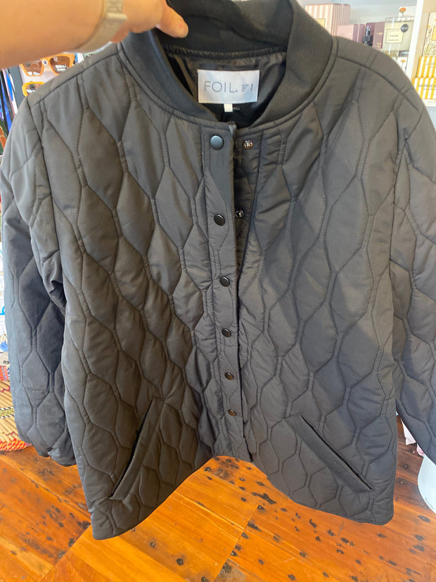 Foil Quilted Snap Jacket in Black TP14439