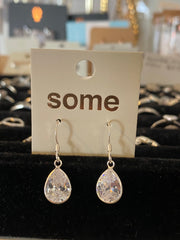 Some Sterling Silver White Crystal Teardrop Hook Earrings 998