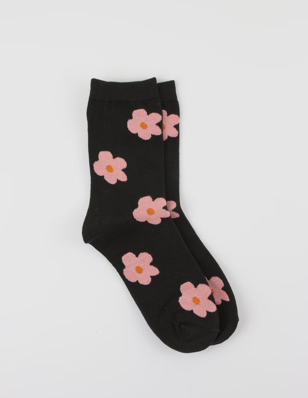 Stella And Gemma Black with Pink Flowers Socks 7730