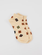 Stella And Gemma Cream with Multi Cololured Flowers  Ankle Socks 7732