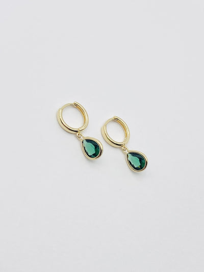 Some Gold Plated Huggie Grande Emerald Green Earrings 486