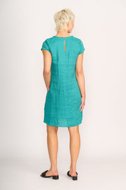 Foil Linen Fringe Scoop Neck Dress in Aquatic TP13595
