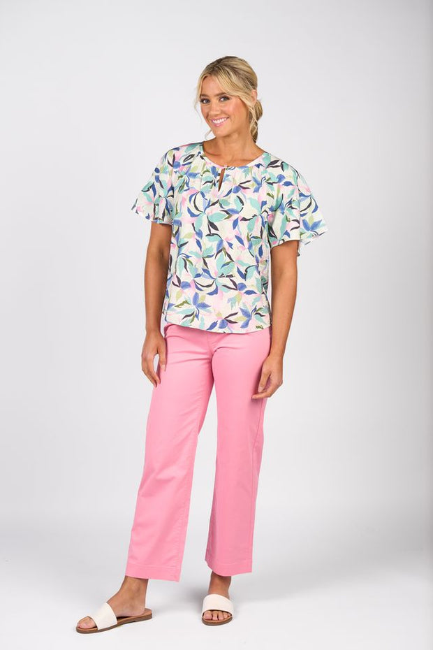 Vassalli Soleil Printed Floaty Sleeve Top with Front Keyhole 4490P