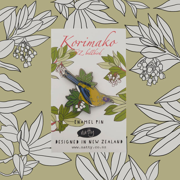 Natty Korimako Bellbird Enamel Pin E20