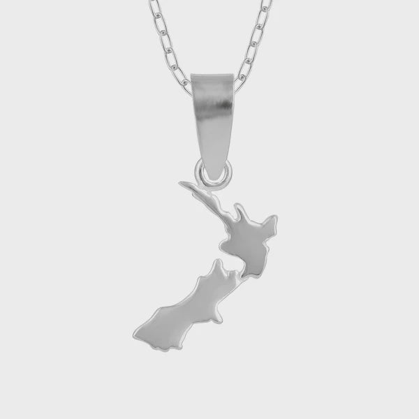 Little Taonga  Sterling Silver NZ Map Necklace JP14