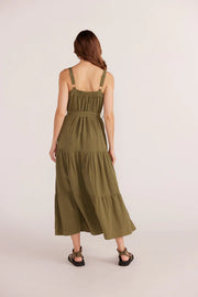 Mink Pink Amara Tiered Midi Dress Khaki 2404556