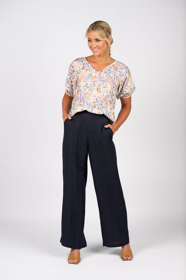 Vassalli Ink Wide Leg Full Length Pant with Elastic Back 5017