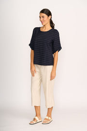 Preen Scoop Ruffle Sleeve Top in Navy Stripe TP14677