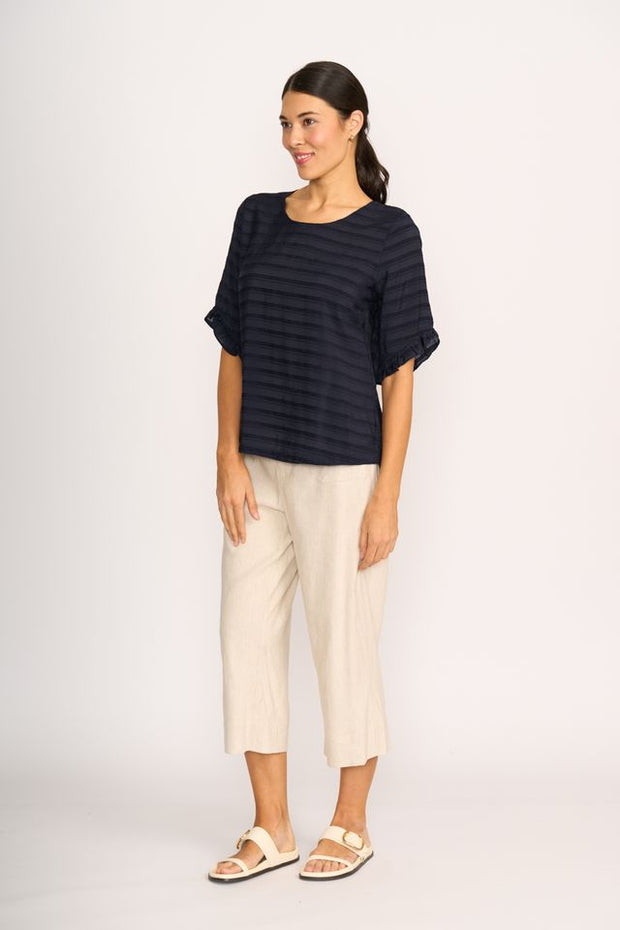 Preen Scoop Ruffle Sleeve Top in Navy Stripe TP14677