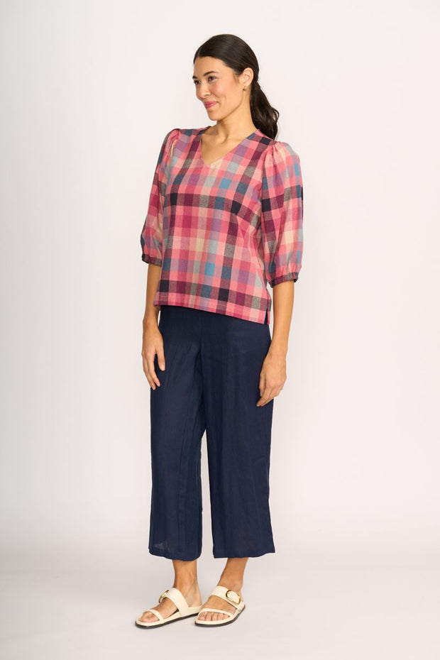 Foil Linen Wide Leg Cropped Trousers in Midnight TP14104