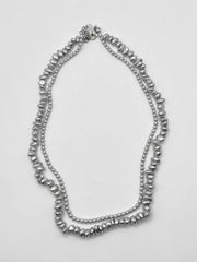 Some Double Silver Pearl Necklace 128