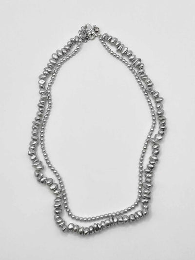 Some Double Silver Pearl Necklace 128