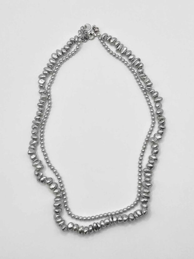 Some Double Silver Pearl Necklace 128