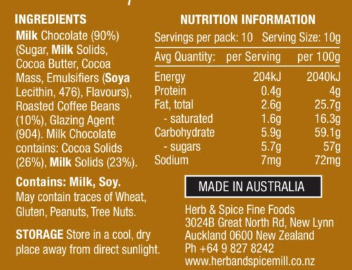 Herb and Spice Mill Cafe Latte Chocolate Coated Coffee Beans  Best Before 15 Oct 2025