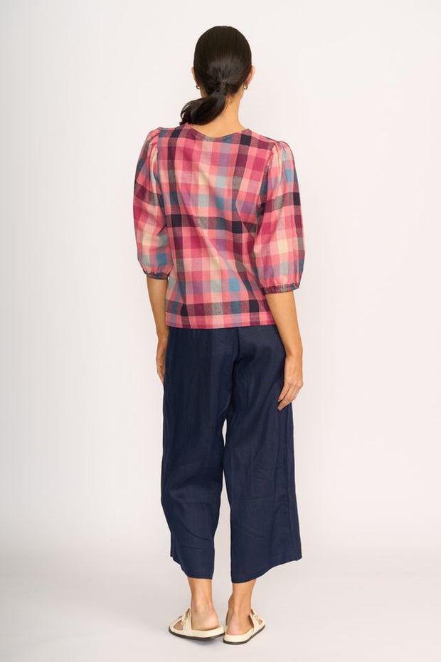 Foil Linen Wide Leg Cropped Trousers in Midnight TP14104