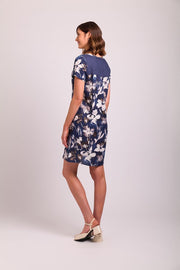 Foil Panel Lines Linen Dress in Shadow Floral TP13497