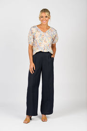 Vassalli Ink Wide Leg Full Length Pant with Elastic Back 5017