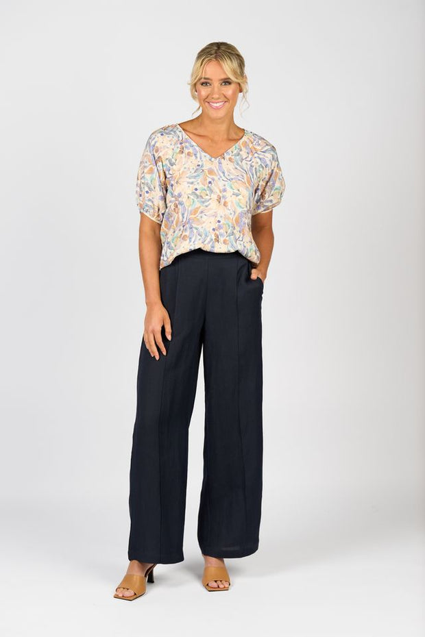 Vassalli Ink Wide Leg Full Length Pant with Elastic Back 5017