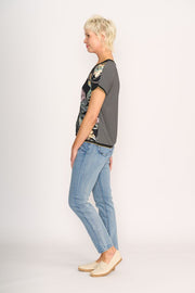 Memo Botanical Knit Back, Round Neck Top TP11335