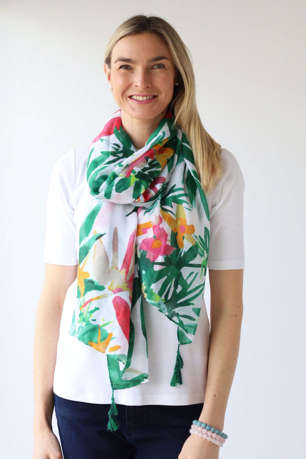 Archer House Jungle Print Scarf with Tassels 791 Jungle Green